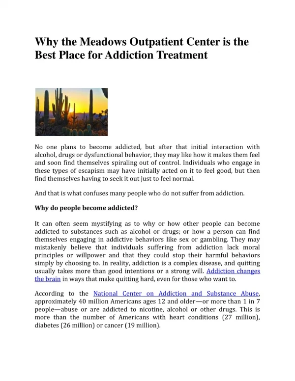 Why the Meadows Outpatient Center is the Best Place for Addiction Treatment