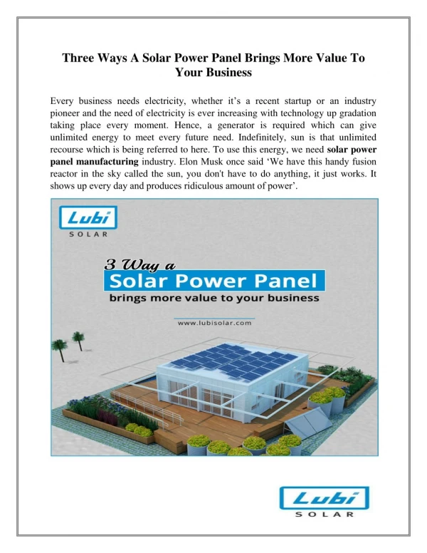 Three Ways A Solar Power Panel Brings More Value To Your Business