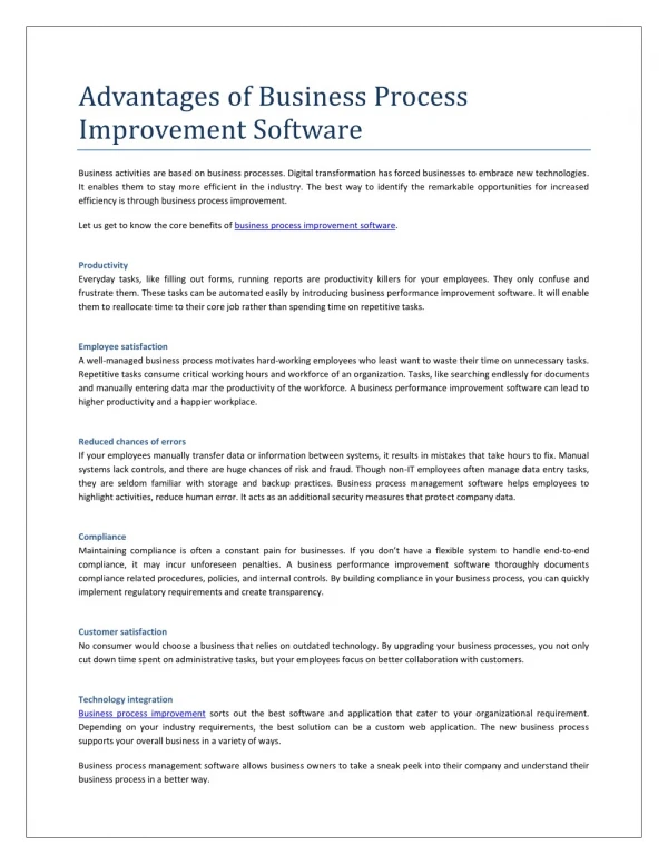 Advantages of Business Process Improvement Software