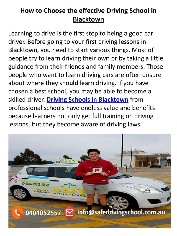 How to Choose the effective Driving School in Blacktown