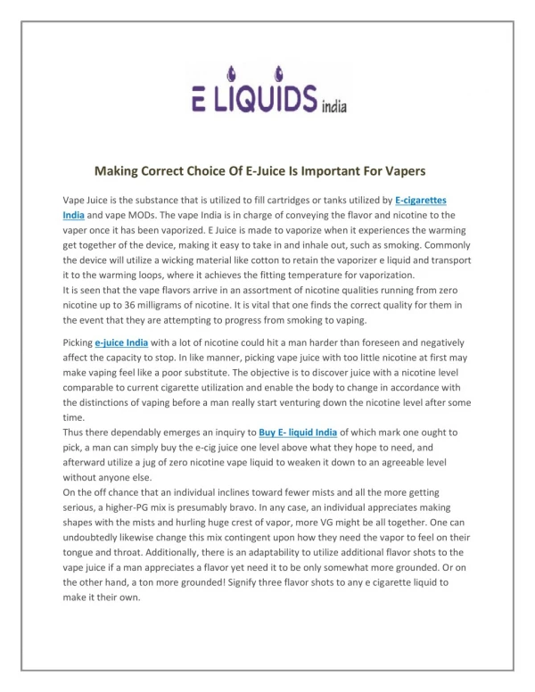 Making Correct Choice Of E-Juice Is Important For Vapers
