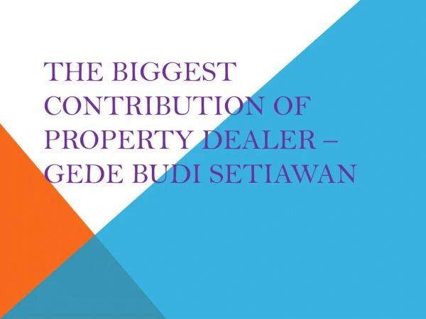 The Biggest Contribution Of Property Dealer – Gede Budi Setiawan
