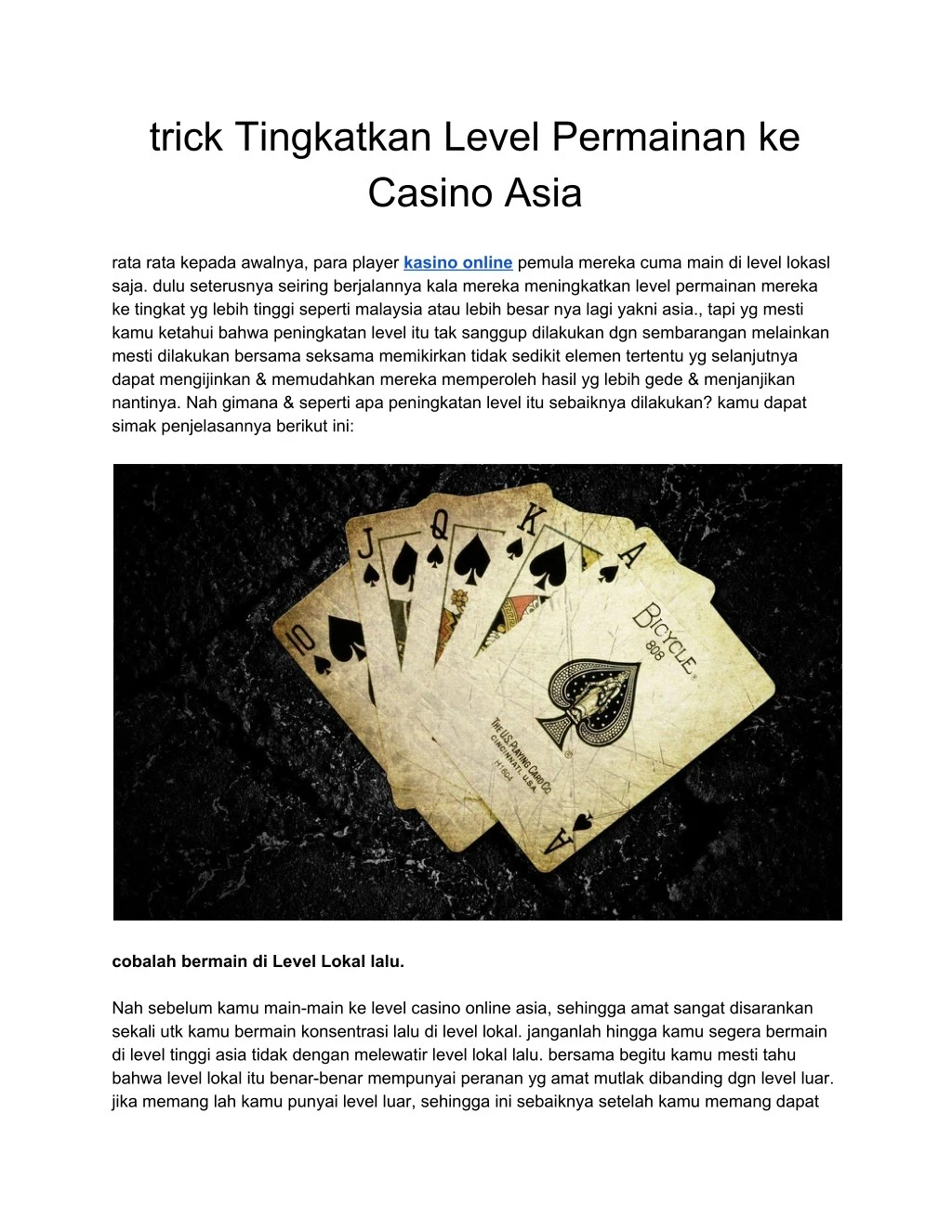 trick tingkatkan level permainan ke casino asia