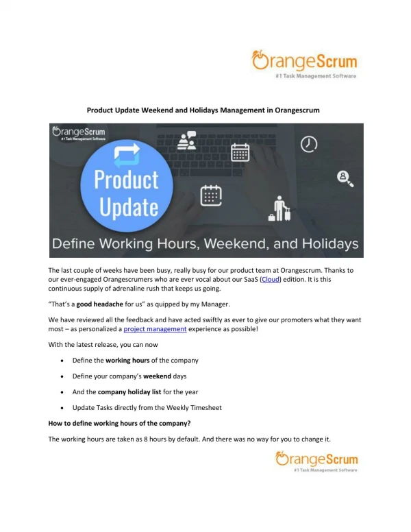 Product Update: Weekend and Holidays Management in Orangescrum