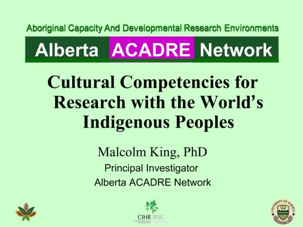 Cultural Competencies for Research with the World s Indigenous Peoples