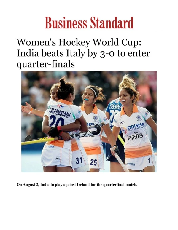 Women's Hockey World Cup: India beats Italy by 3-0 to enter quarter-finals 
