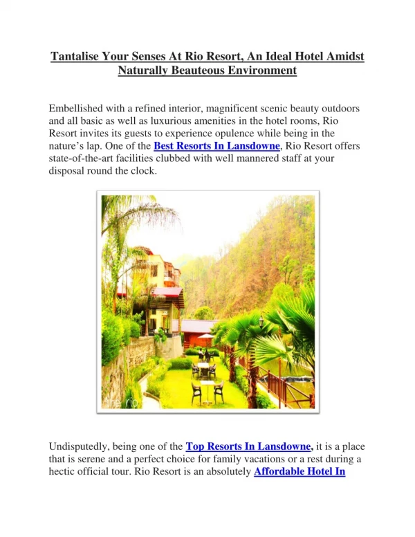 Best Resorts in Lansdowne