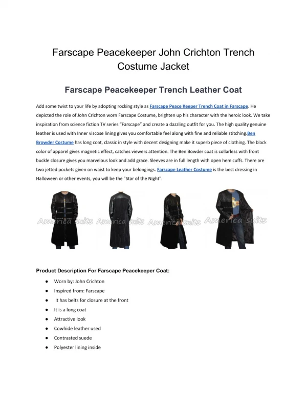 Farscape Peacekeeper John Crichton Trench Costume Jacket