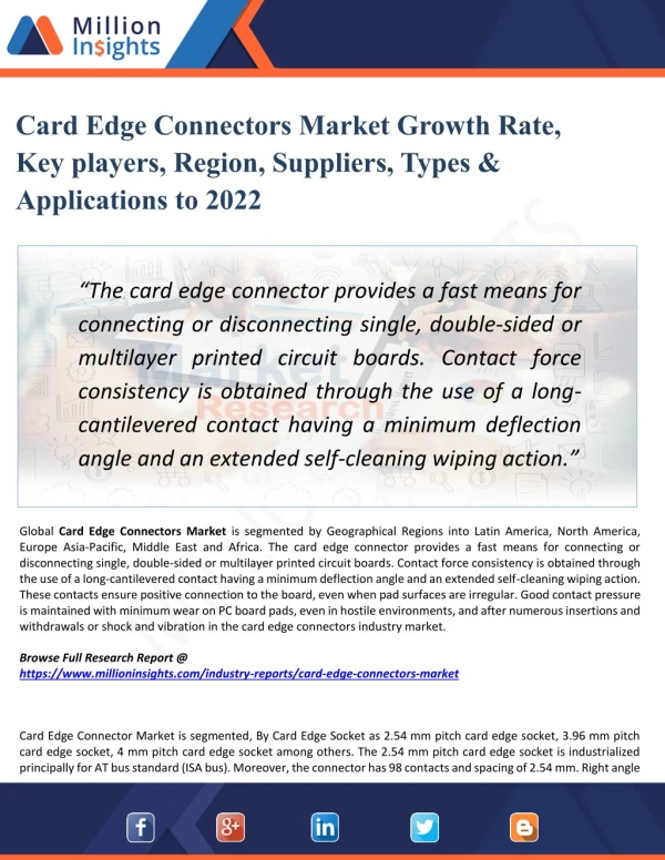 Card Edge Connectors Market Analysis - Trends, Technologies & Forecasts Report 2022