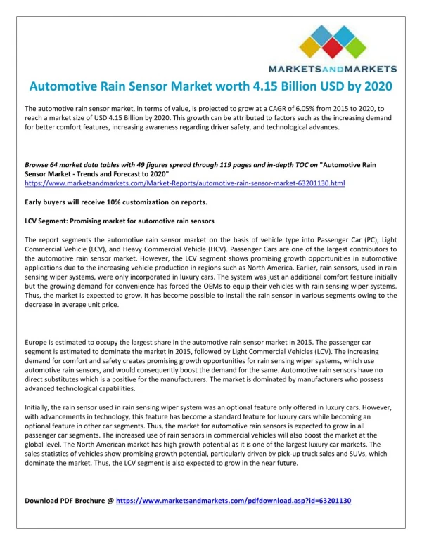 Global Opportunities and Trends of Automotive Rain Sensor Market