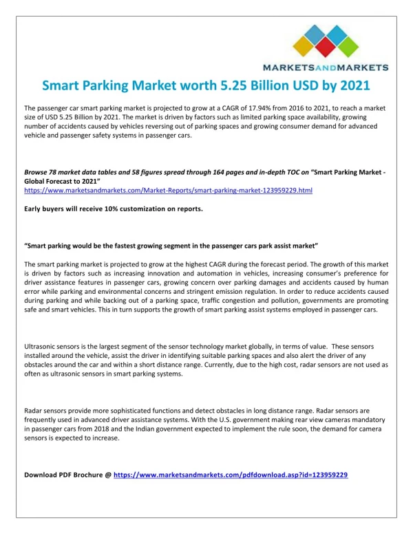 Growing Need for Business Agility is Expected to Drive the Growth of the Smart Parking Market 