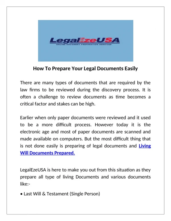 LLC Filing Documents Prepared By LegalEzeUSA