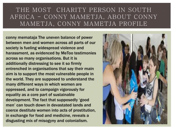 The William Brady Charitable Organization in south africa - conny mametja, about conny mametja, conny mametja profile