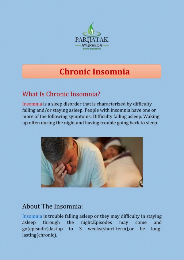 Chronic Insomnia treatment in India