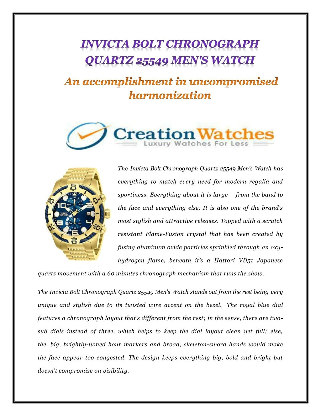 the invicta bolt chronograph quartz 25549