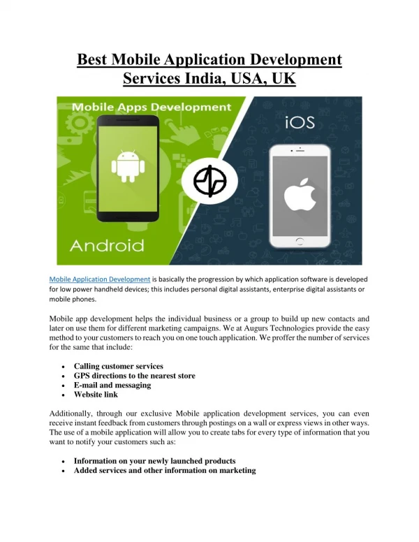 Best Mobile Application Development Services India, USA, UK