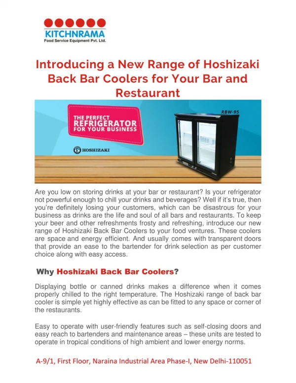 Introducing a New Range of Hoshizaki Back Bar Coolers for Your Bar and Restaurant | Kitchenrama