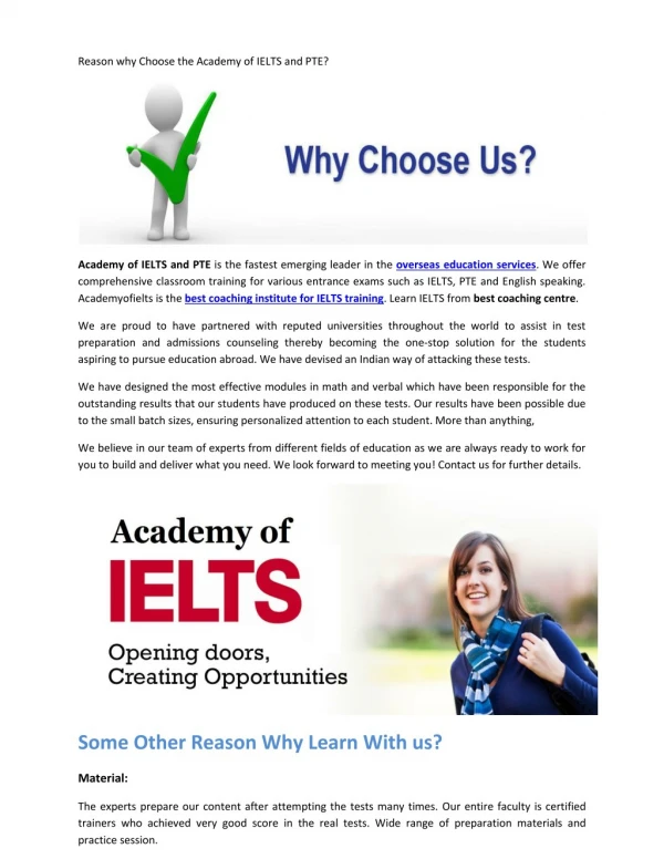 Many Reason To Choose the Academy of IELTS and PTE