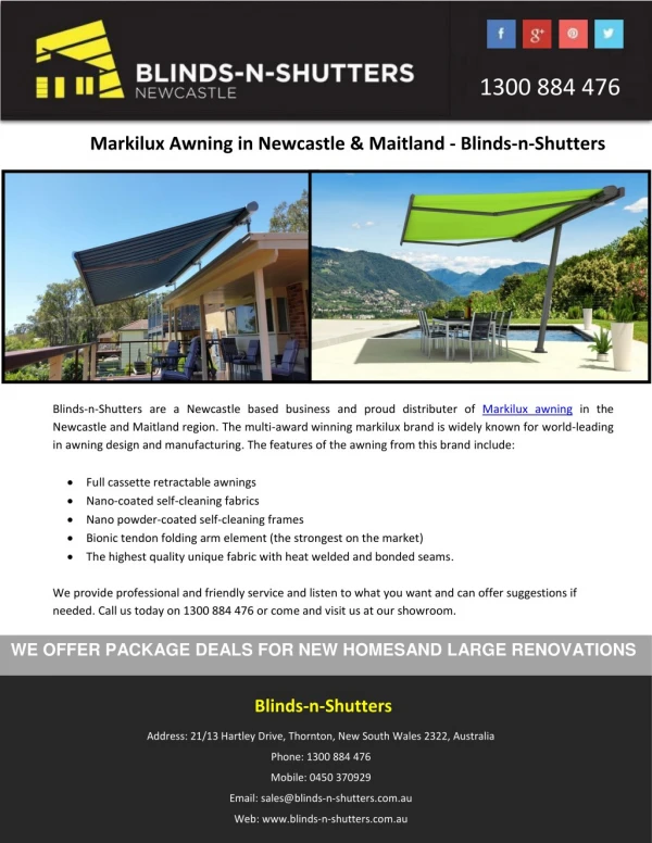 Markilux Awning in Newcastle & Maitland - Blinds-n-Shutters