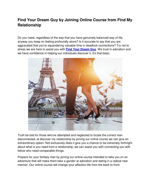 Find Your Dream Guy by Joining Online Course from Find My Relationship