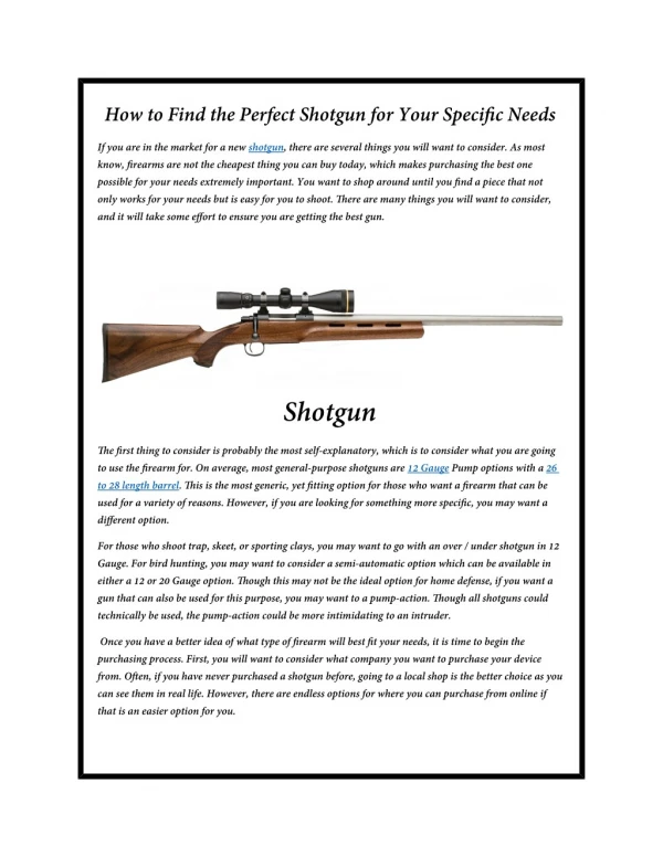 How to Find the Perfect Shotgun for Your Specific Needs