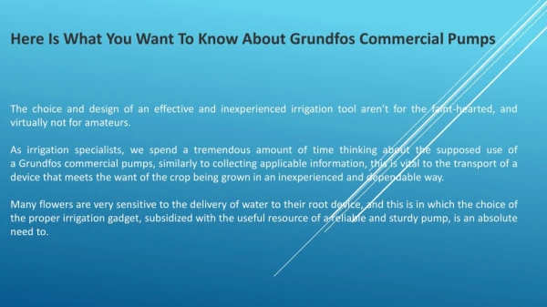Here Is What You Want To Know About Grundfos Commercial Pumps