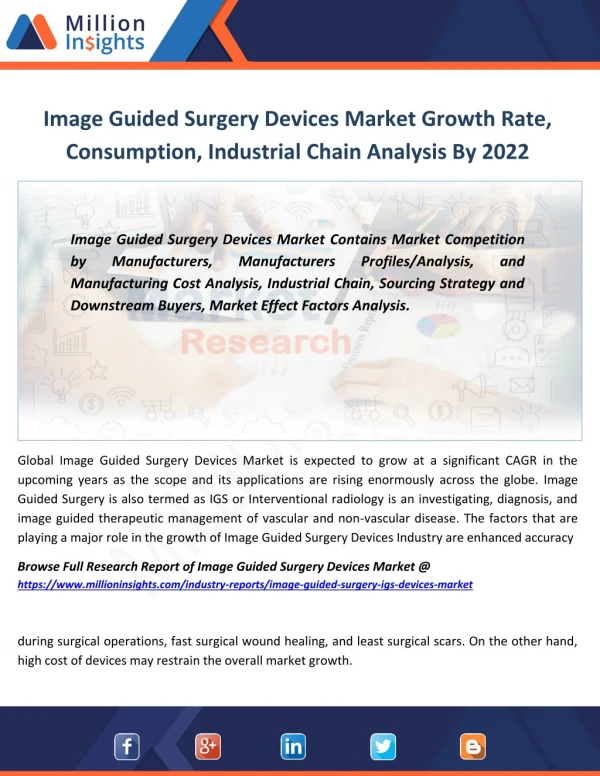 Image Guided Surgery Devices Industry Production Growth by Type, Size, Share From 2017-2022