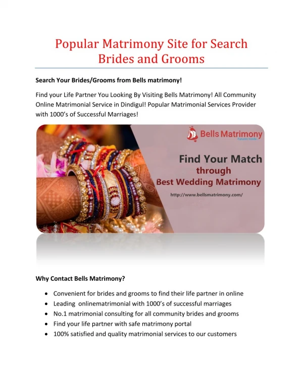 Popular Matrimony Site for Search Brides and Grooms