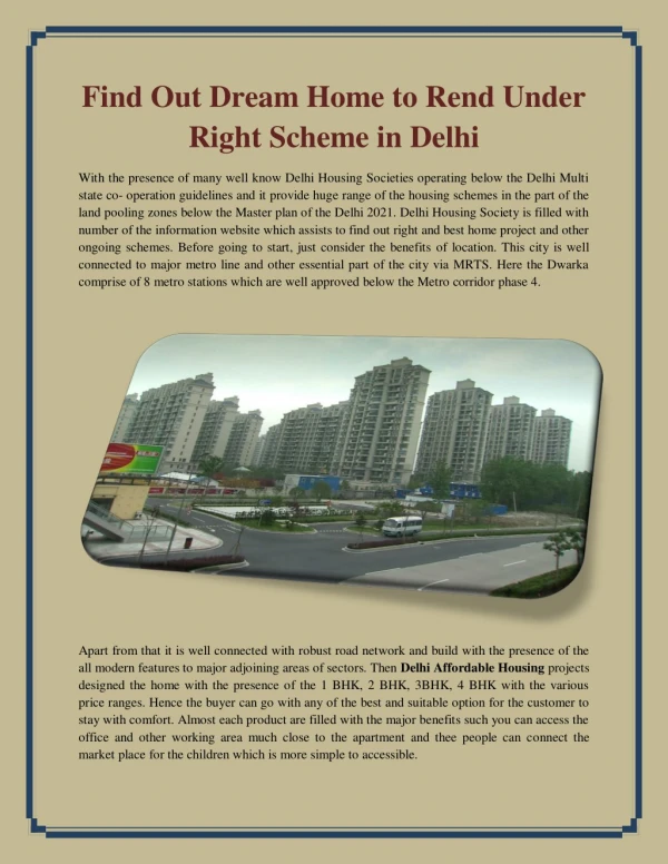 Find Out Dream Home to Rend Under Right Scheme in Delhi
