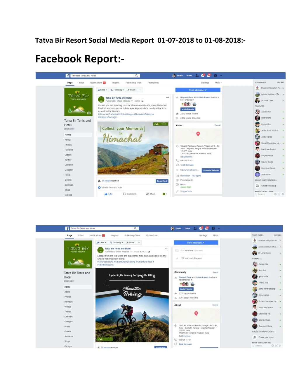 tatva bir resort social media report 01 07 2018