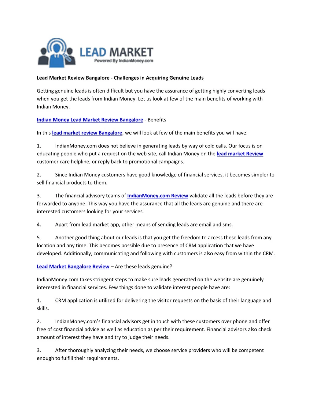 lead market review bangalore challenges