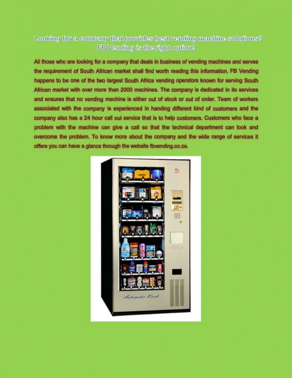 Food Vending Machine Supplier