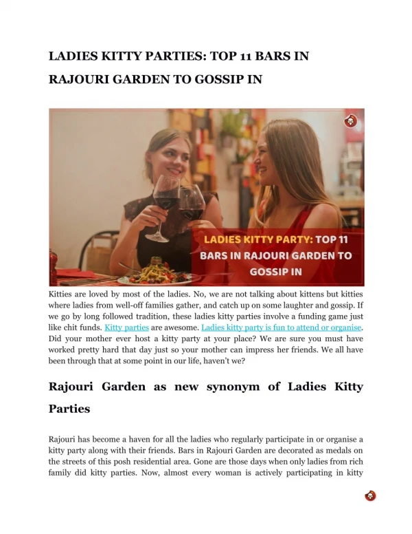 LADIES KITTY PARTIES: TOP 11 BARS IN RAJOURI GARDEN TO GOSSIP IN