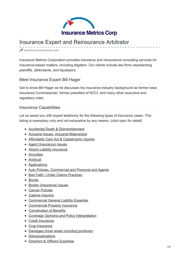 Insurance Expert and Reinsurance Arbitrator
