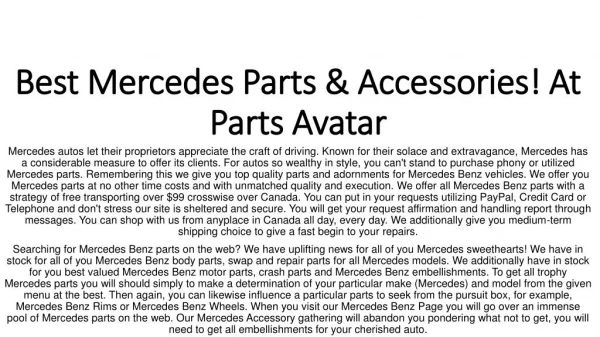 At Parts Avatar.ca All Mercedes Parts Online! Buy Brake Pads, Door Handle & More