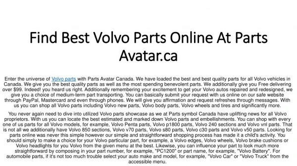 Enter The World Of Volvo Parts With PartsAvatar! Buy Brake Pads, Headlights & More