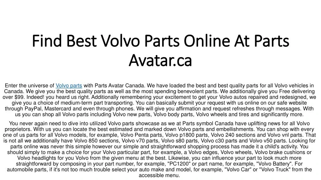 find best volvo parts online at parts avatar ca