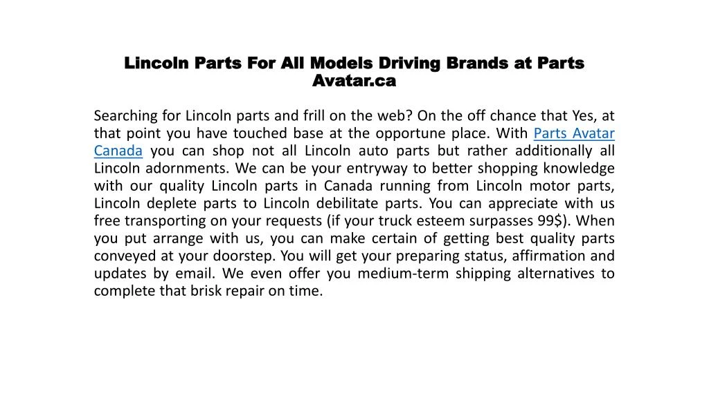 lincoln parts for all models driving brands at parts avatar ca