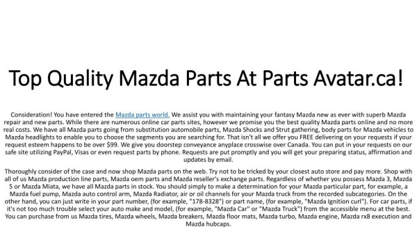 Mazda Parts For All Models Leading Brands at Parts Avatar.ca
