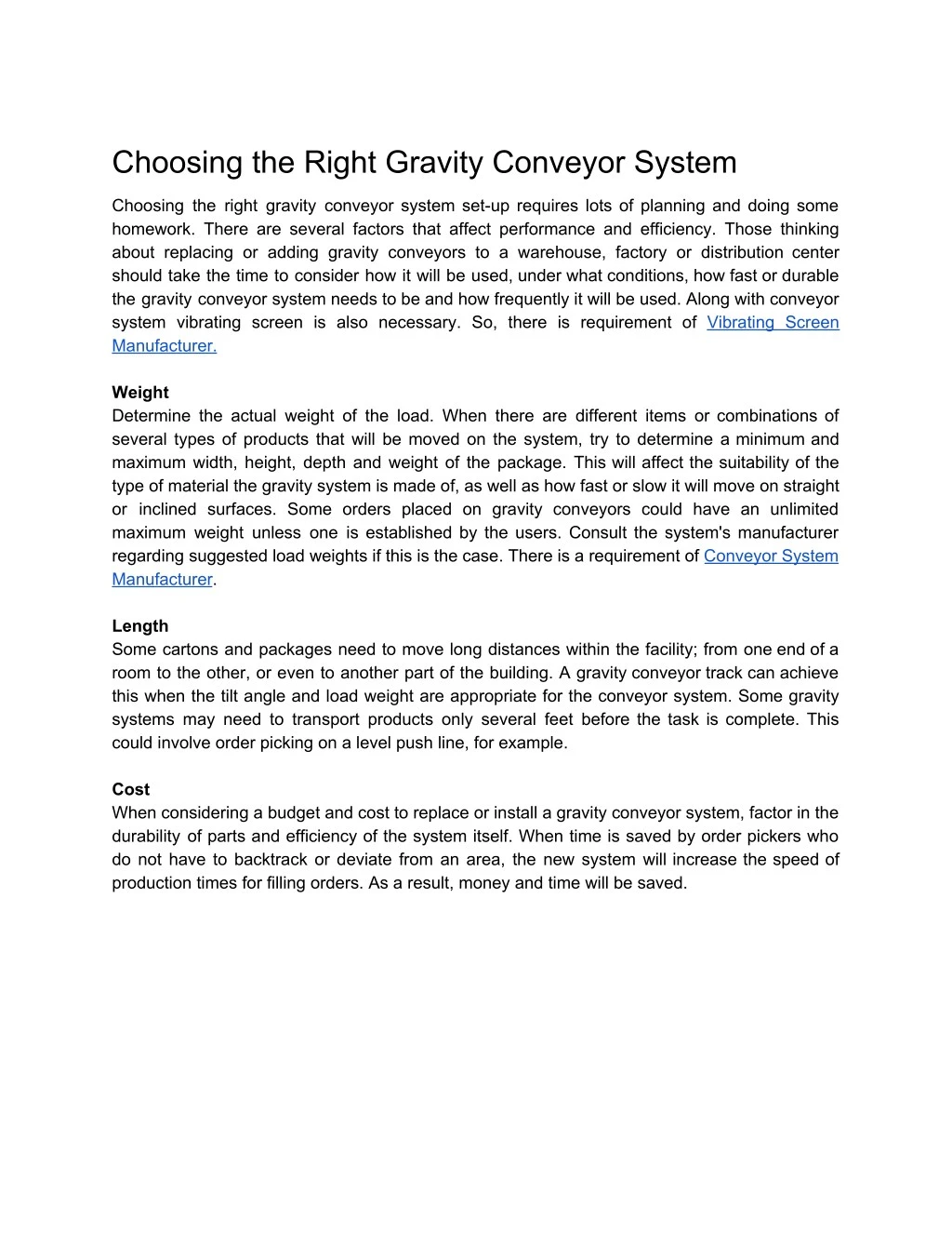 choosing the right gravity conveyor system