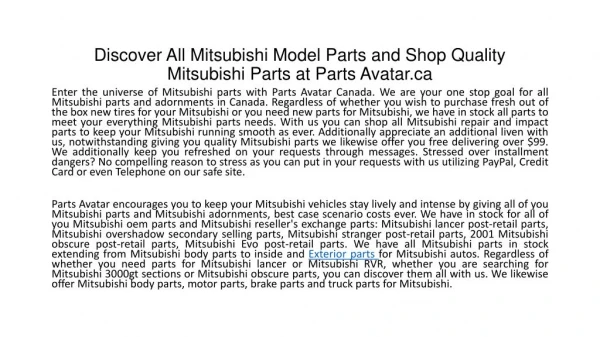Find All Mitsubishi Model Parts Shop Quality, Mitsubishi Parts At Parts Avatar