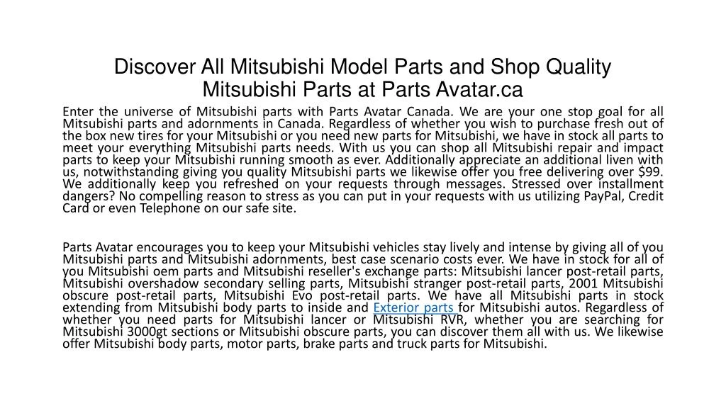 discover all mitsubishi model parts and shop quality mitsubishi parts at parts avatar ca