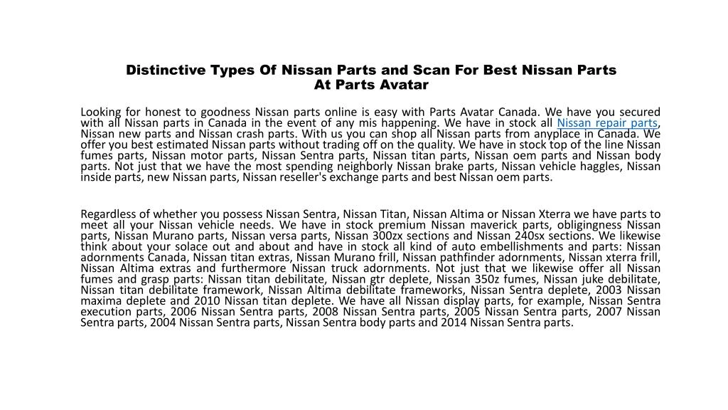distinctive types of nissan parts and scan for best nissan parts at parts avatar