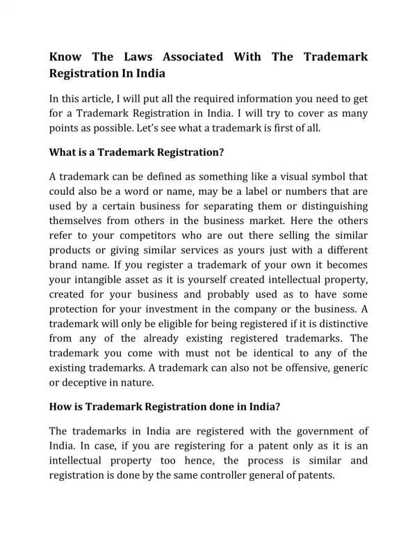 Know The Laws Associated With The Trademark Registration In India