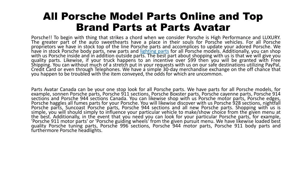 all porsche model parts online and top brand parts at parts avatar