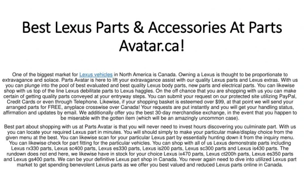 Shop Best Quality Lexus Parts All Brand Parts Online At Parts Avatar.ca