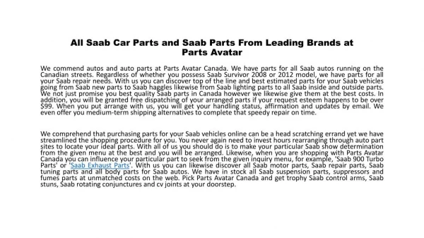 All Saab Car Parts and Saab Parts From Leading Brands at Parts Avatar