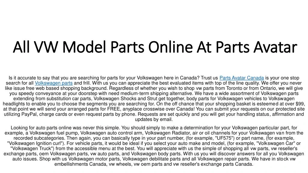 all vw model parts online at parts avatar