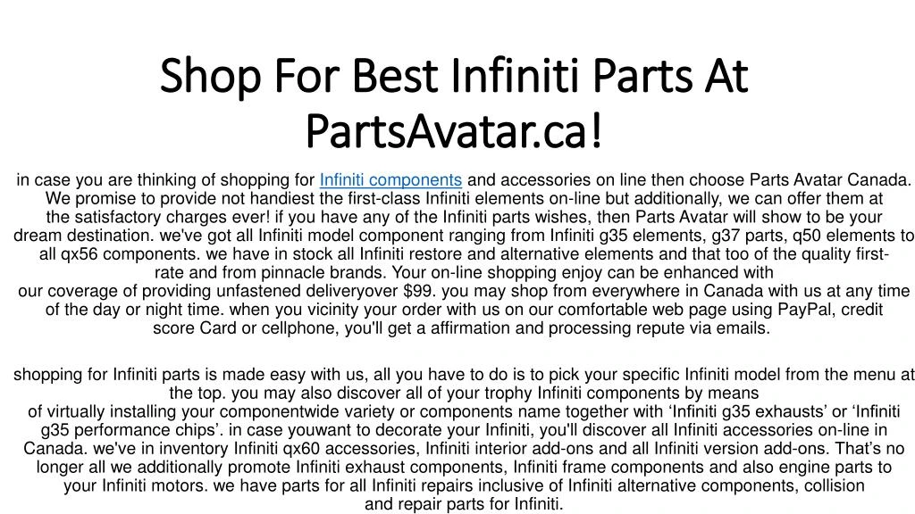 shop for best infiniti parts at partsavatar ca