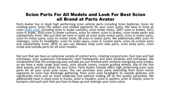 All Scion Car Parts and Scion all Brand Parts at Parts Avatar